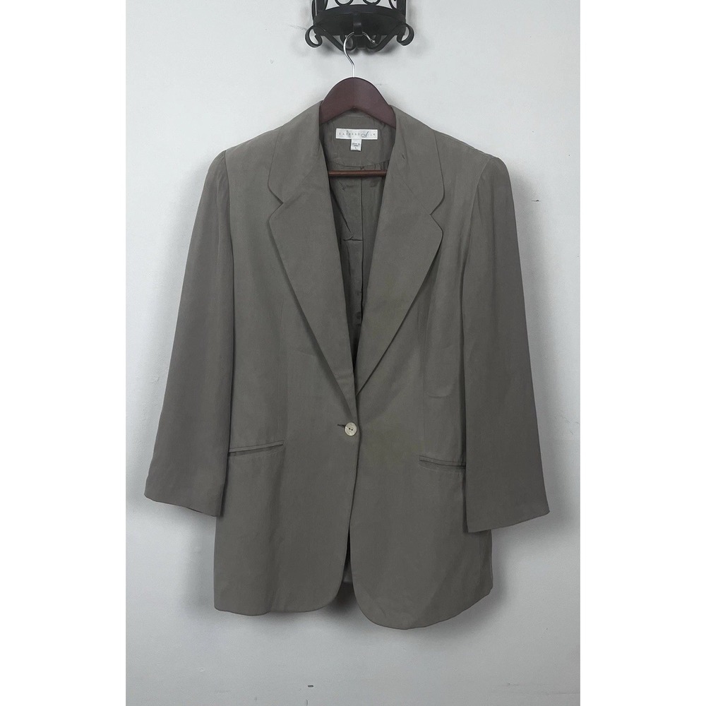 Express Silk Beige Blazer L Single Button Jacket Y2K 90s Working Woman Oversized